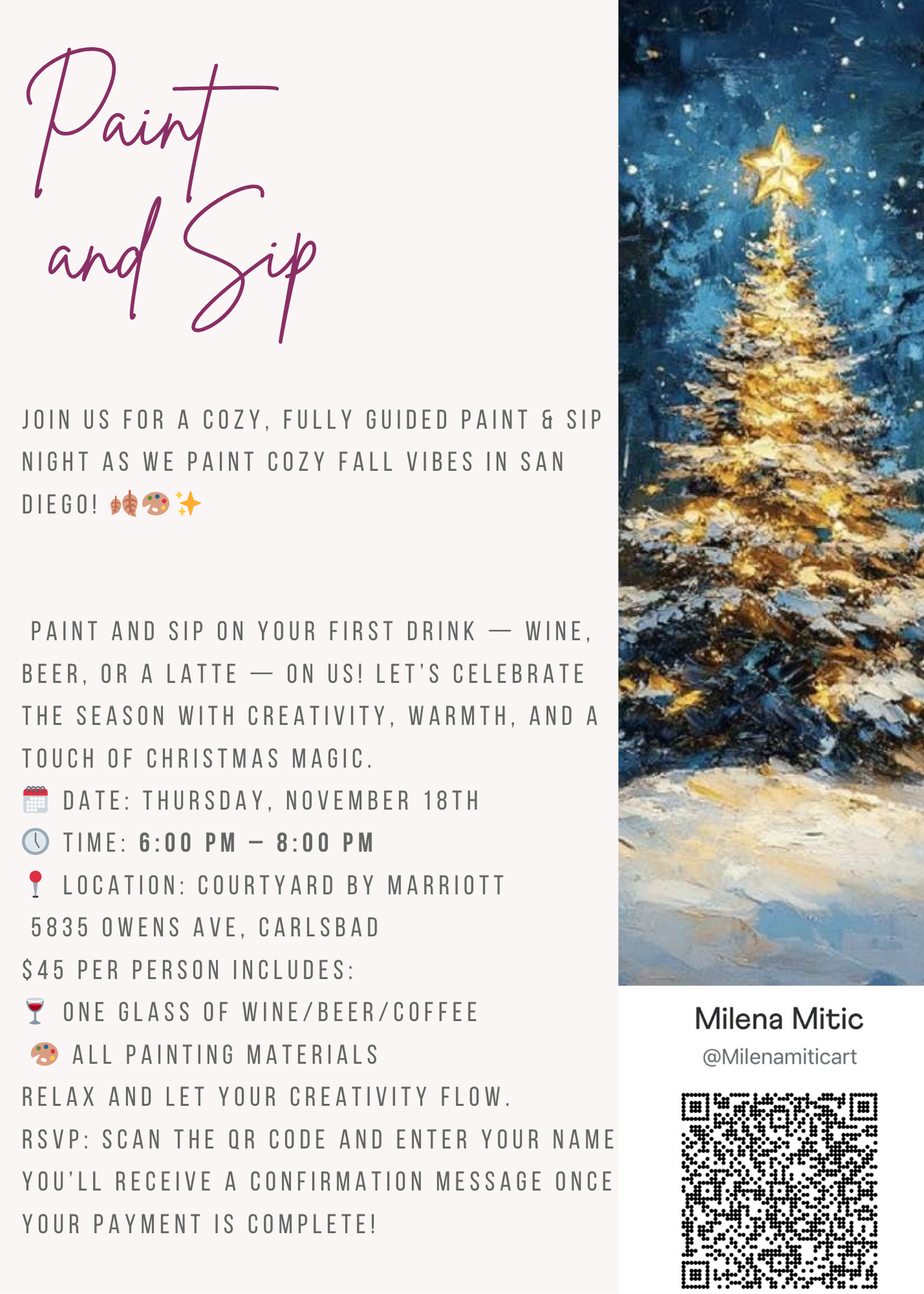 Paint and sip party, December 18th